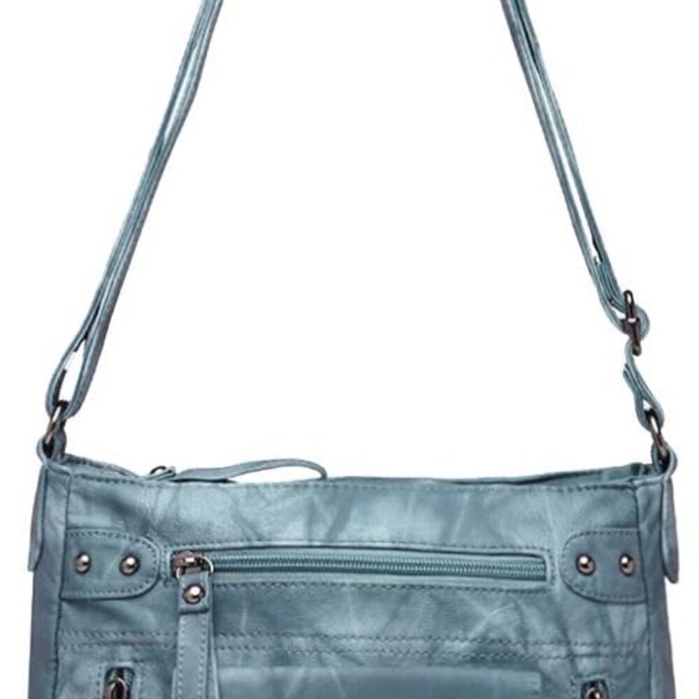 Brand New Medium Blue Vegan Leather Crossbody Bag Compact Stylish